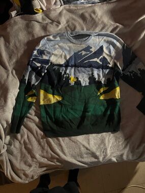 Club Room Men's Scenic Crewneck Sweater in Green, Yellow, Blue